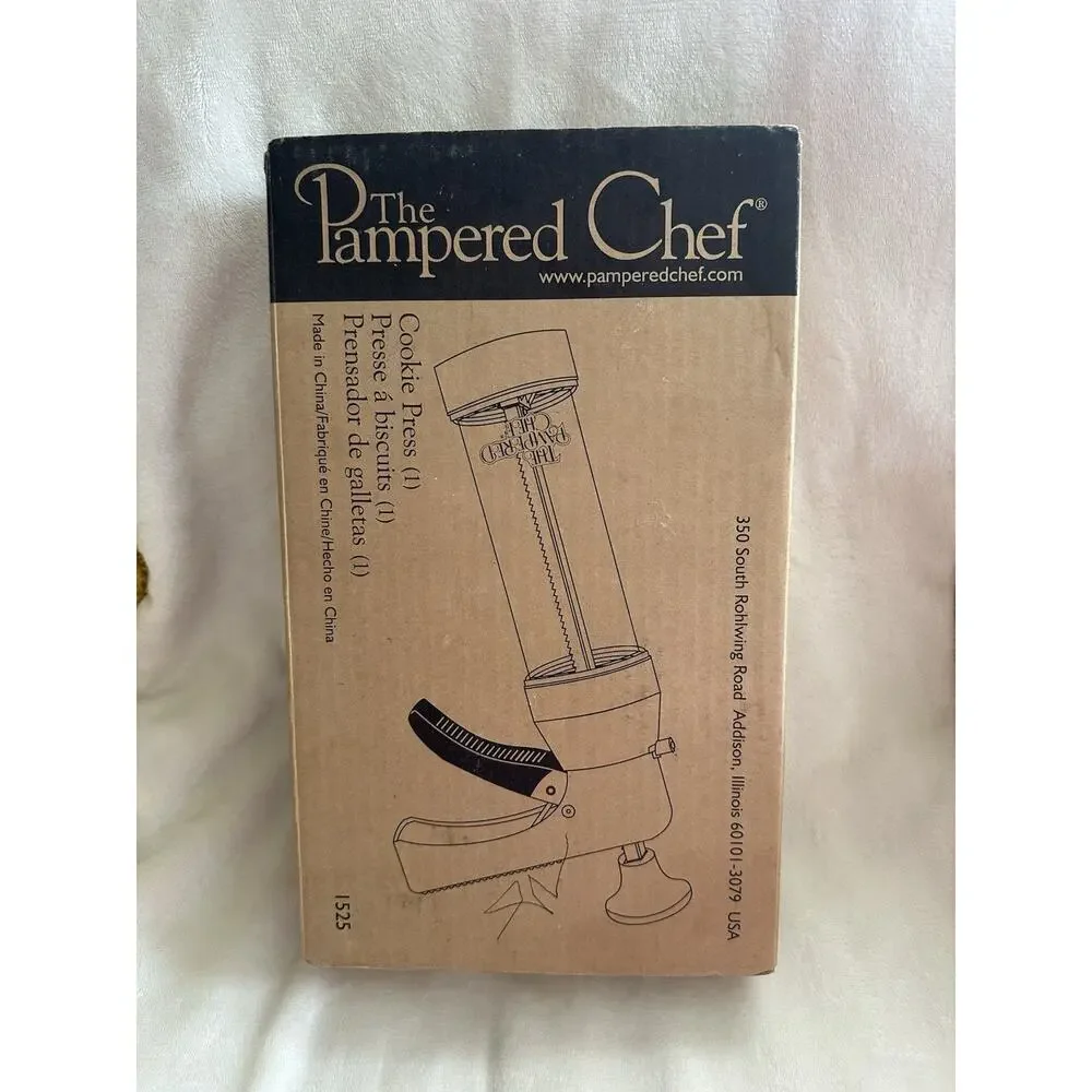 The Pampered Chef 1525 Cookie Press with 16 Discs - White Original Box Baking